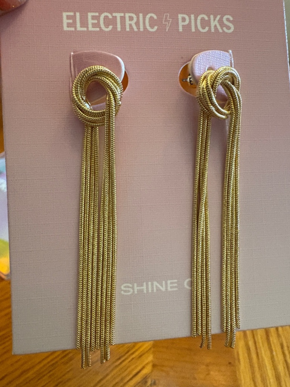 Electric Picks Gold Tassel Drop Earrings - Picture 3 of 3